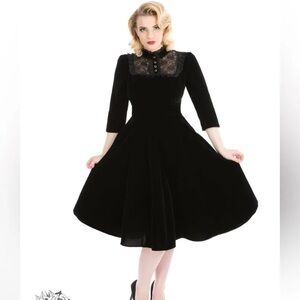 Hearts & roses London black velvet lace yoke dress  pinup whimsy goth Lolita